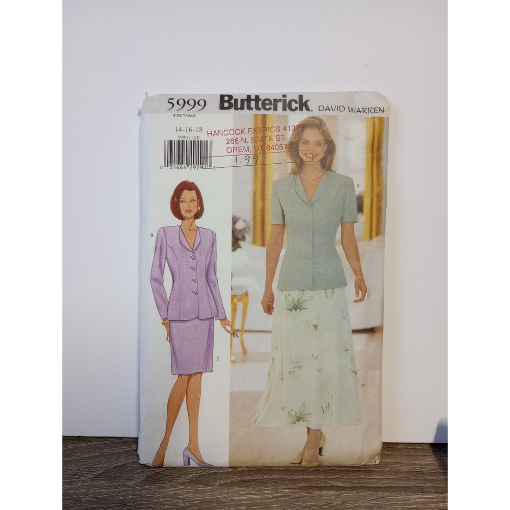 Butterick Pattern 5999 MISSES' Jacket & Skirt Size‎ 14-16-18 UNCUT